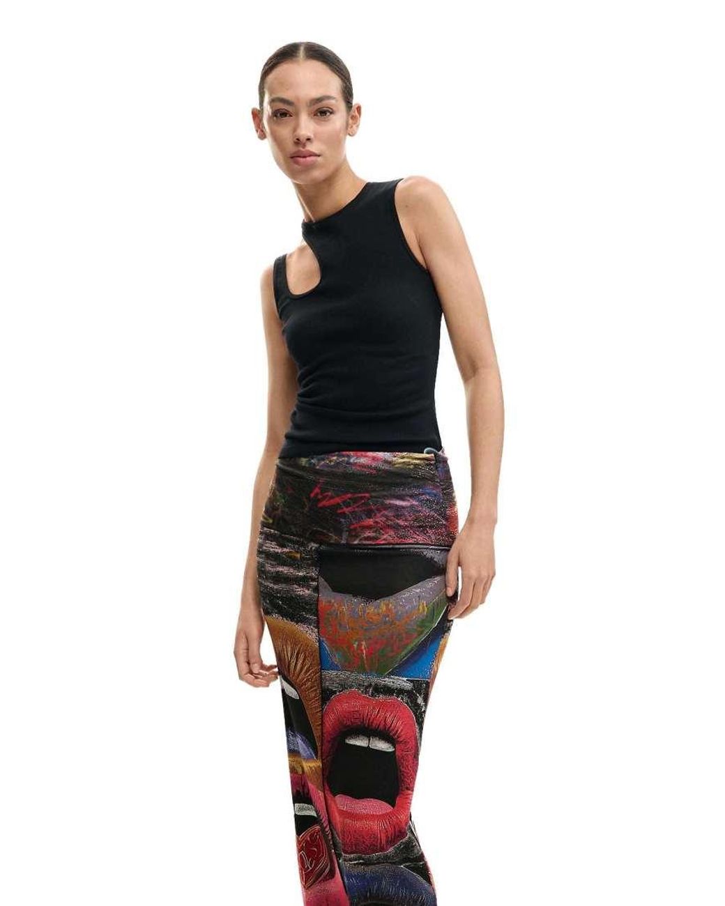 Desigual White Printed Lips Skirt