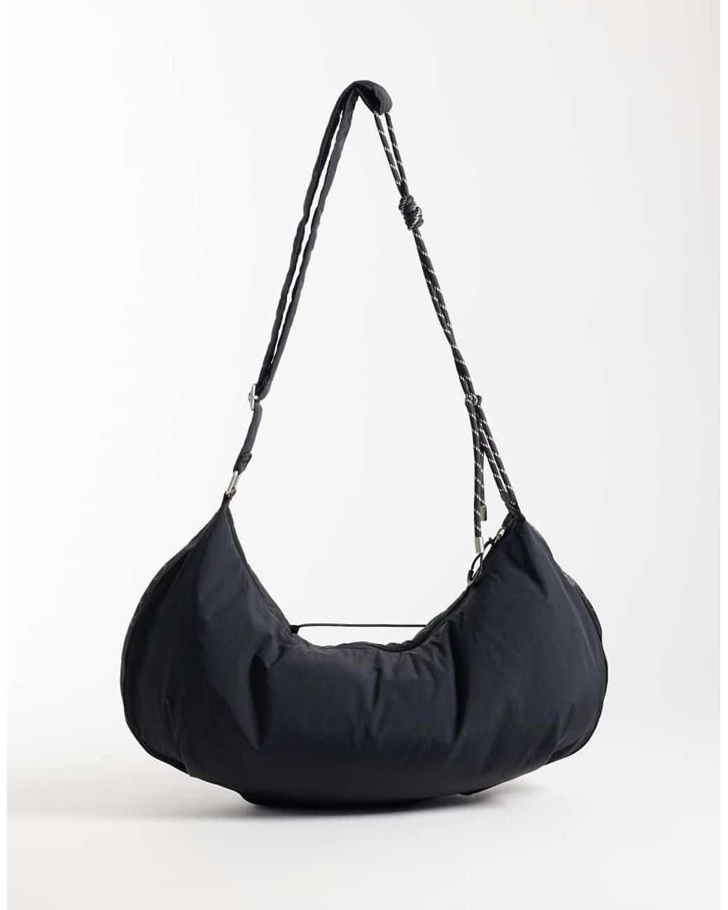 4505 Black Studio Oversized Woven Cross Body Bag With Rope Detail