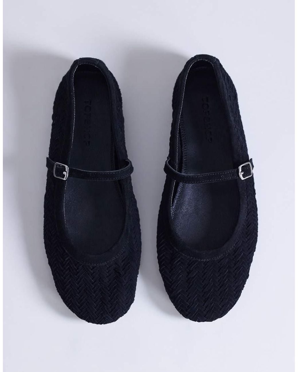 TOPSHOP Blue Bonnie Real Suede Woven Ballet