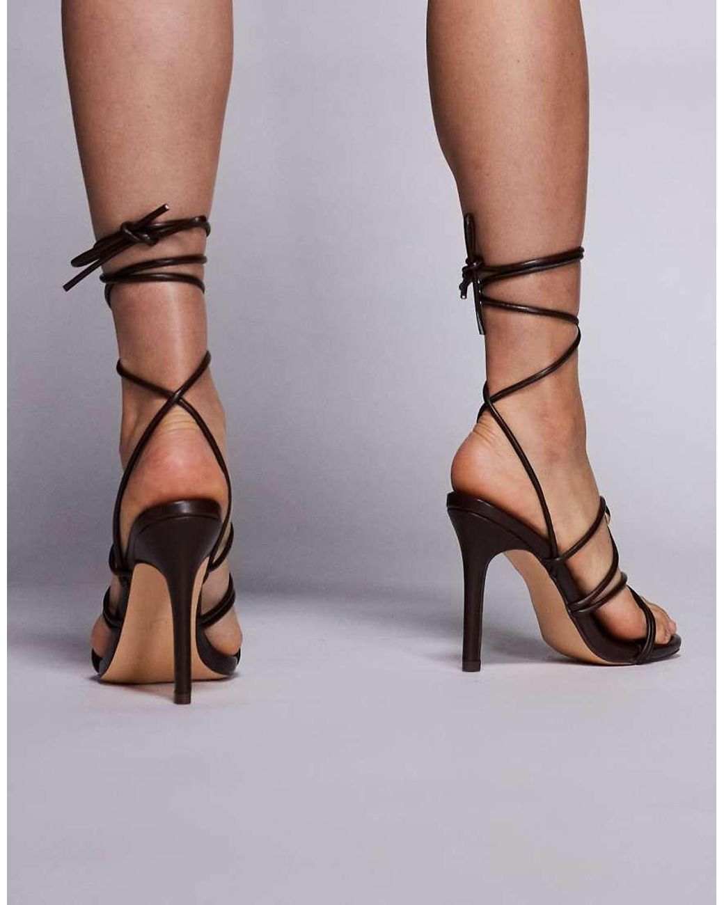 Public Desire Brown She Tie Leg Heeled Sandals
