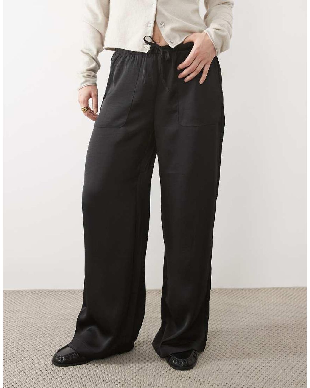 Vero Moda White High Waist Satin Loose Fit Pants