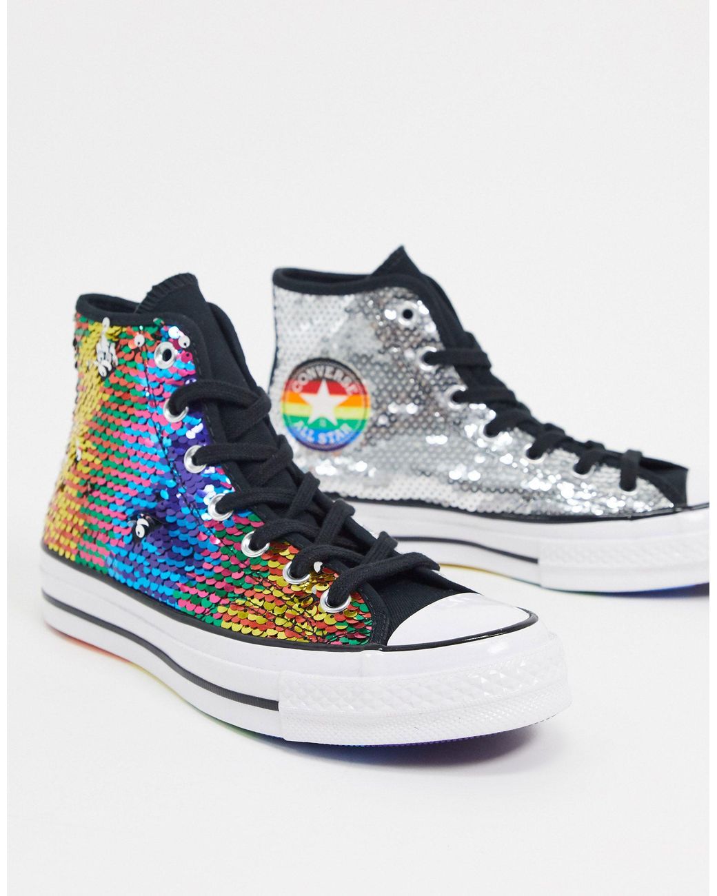 Converse Chuck 70 Hi Rainbow Sequin Sneakers in Blue | Lyst