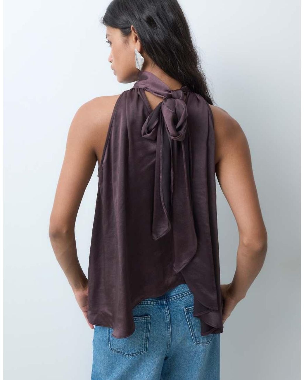 ASOS Brown Tailored Satin Open Back Halter Top