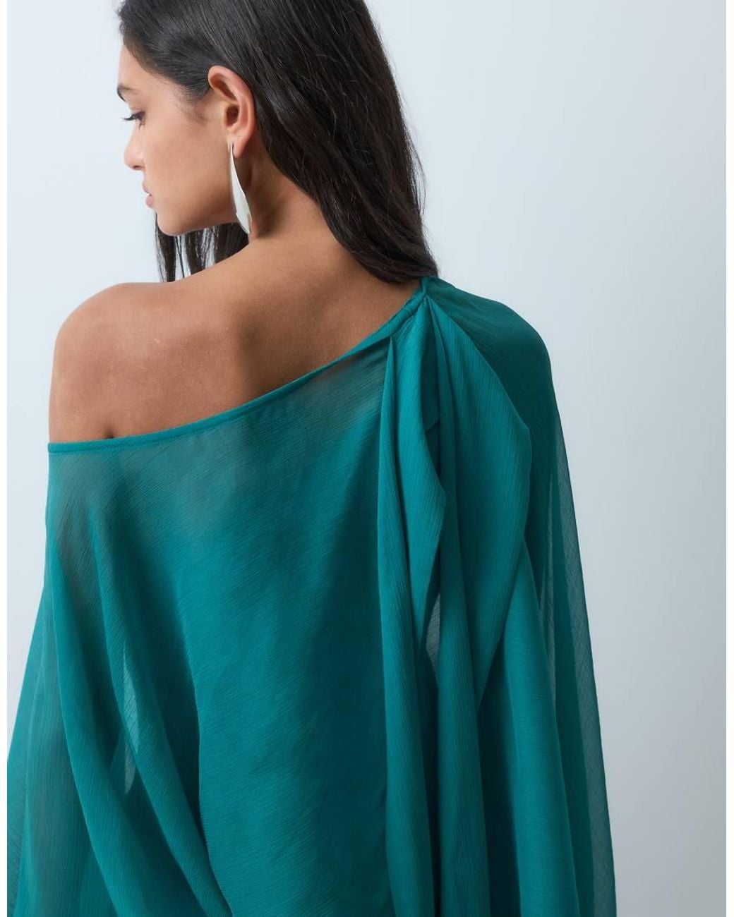 ASOS Blue Off Shoulder Chiffon Cape Maxi Dress With Scarf