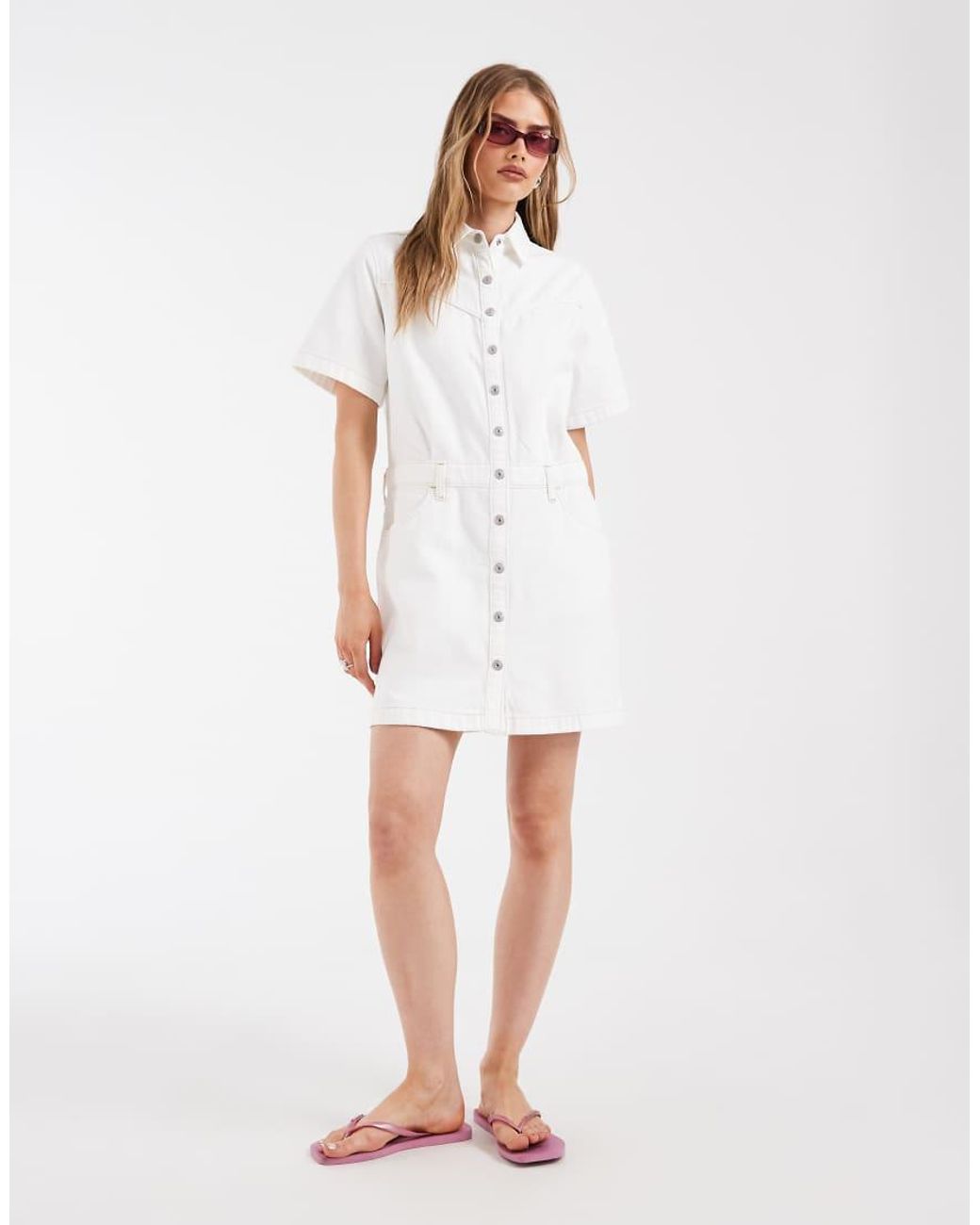 Levi's White Denim Button Up Mini Shirt Dress