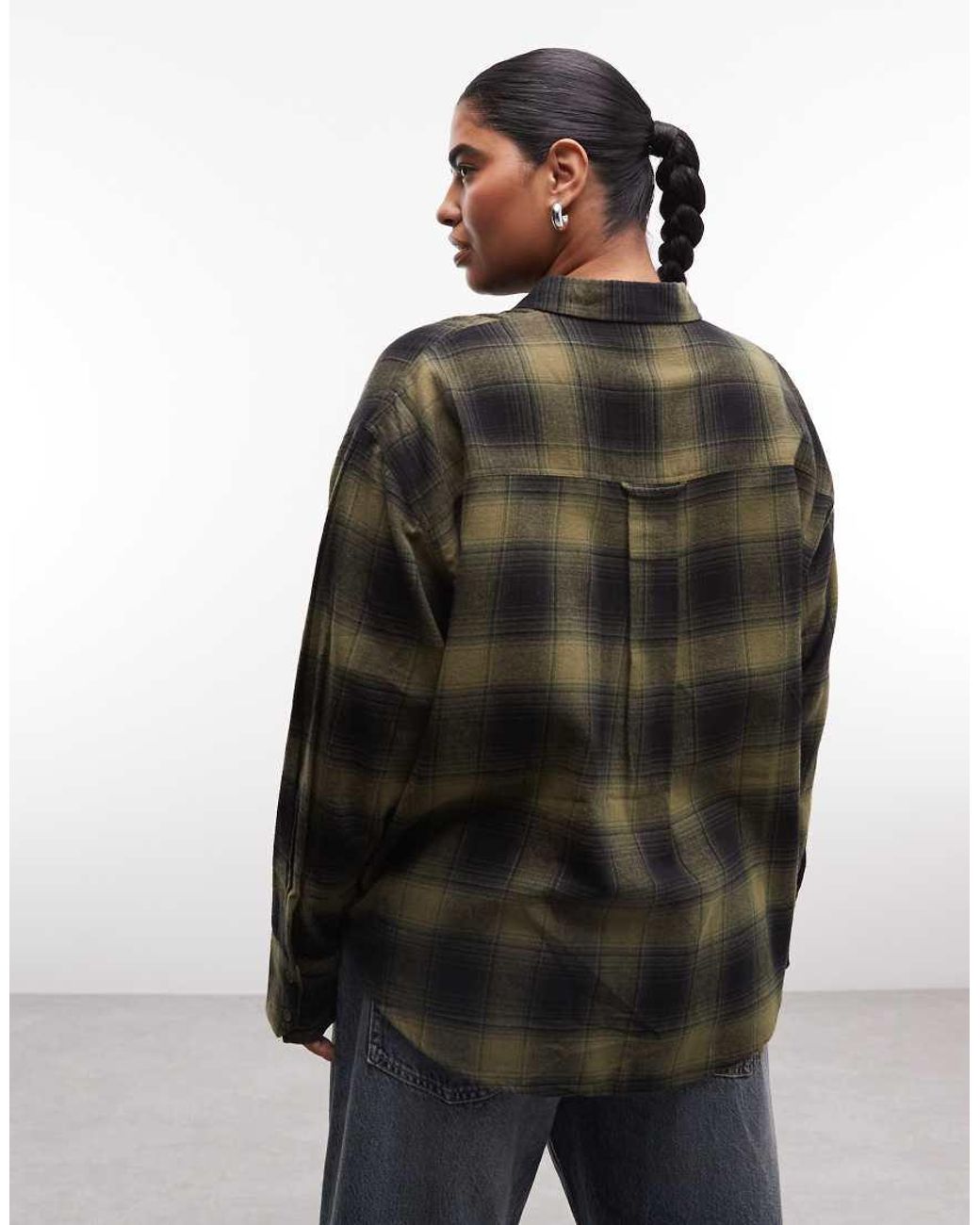 ASOS Brown Asos Design Curve Oversized Brushed Check Shirt