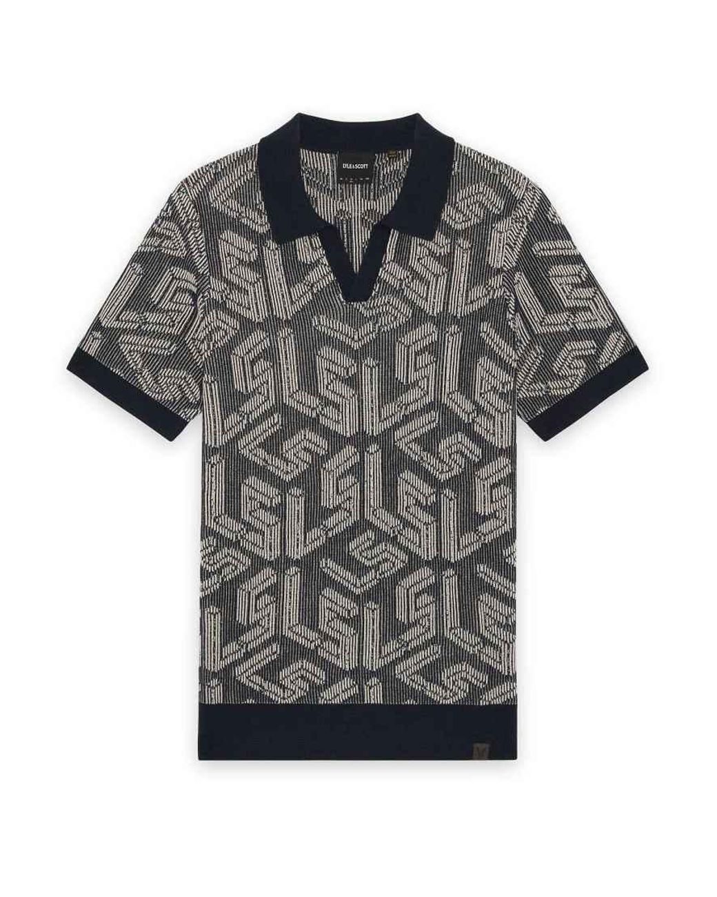 Lyle & Scott Blue Mid Knits Ribbed Emblem Knitted Polo for men