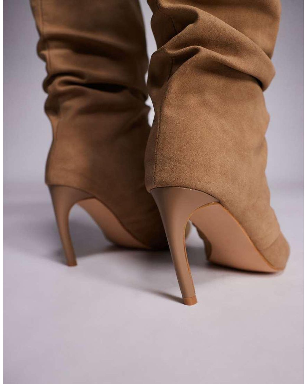 SIMMI Natural Simmi London Miguel Curved Heel Ruched Knee Boots