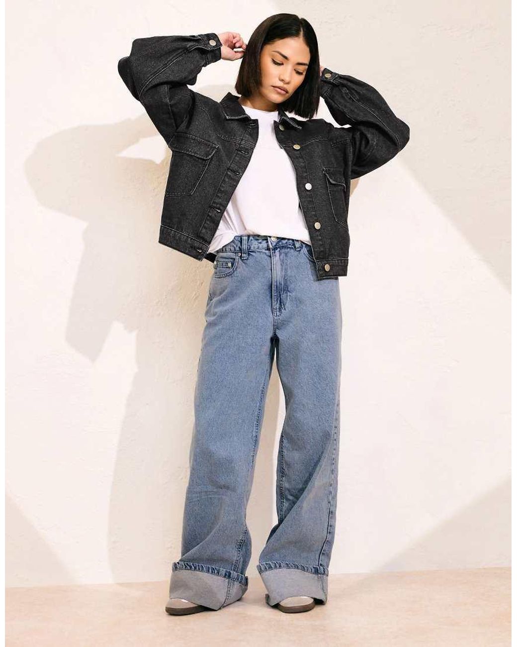 PixieGirl Black Petite Denim Balloon Sleeve Jacket