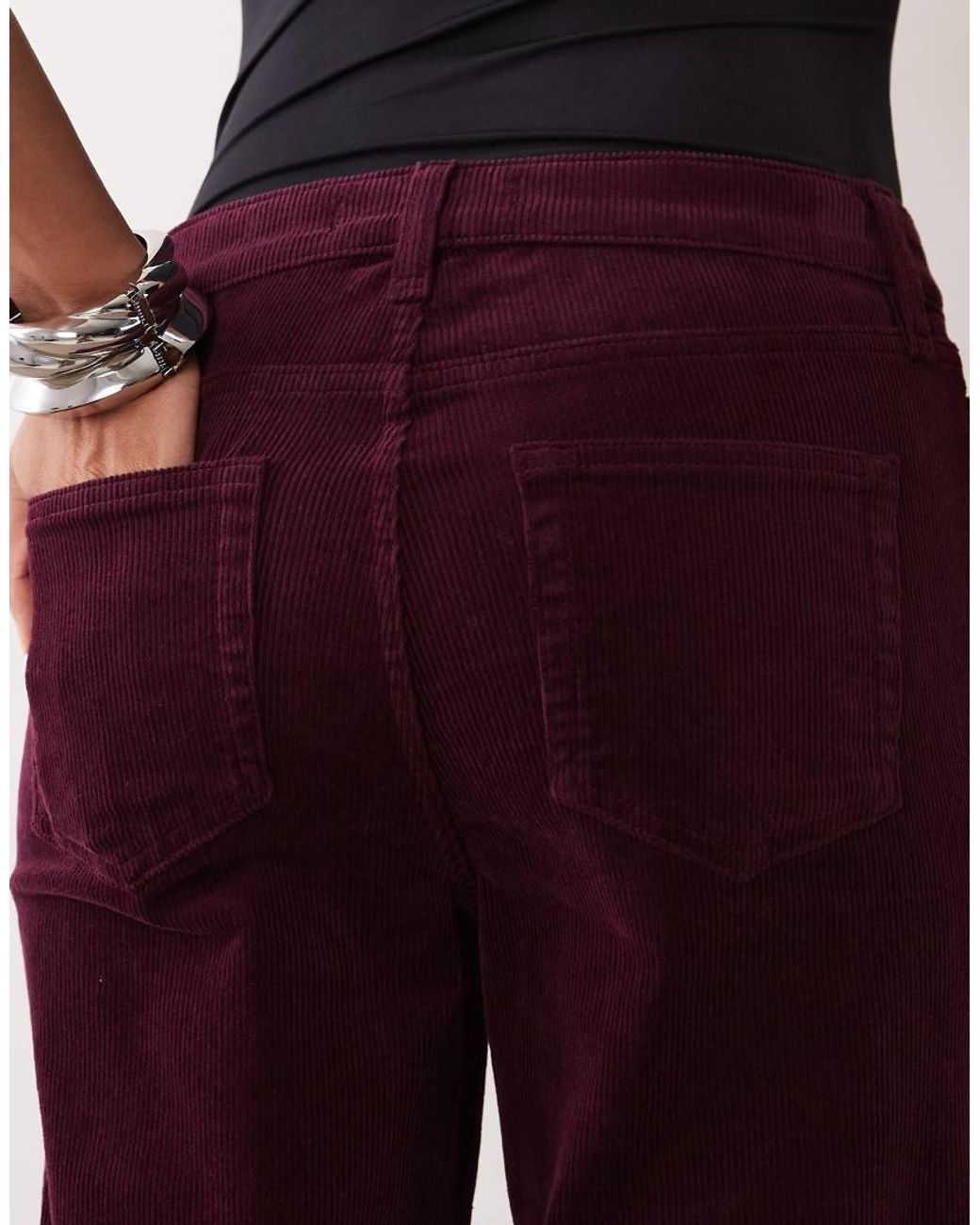 Nobody's Child Red Cotton Blend Mid Waist Boot Cut Cord Jeans
