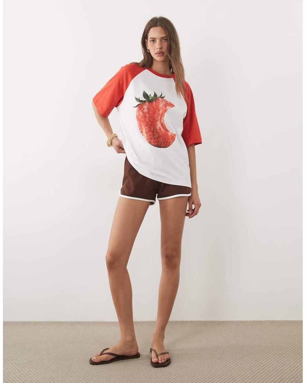 ASOS Red Oversized Raglan T-shirt With Strawberry Graphic