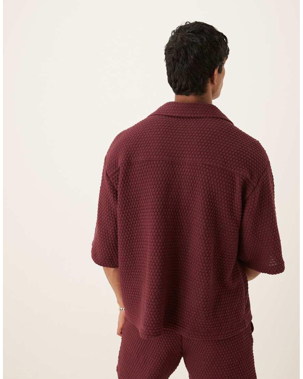 ASOS Red Co-Ord Oversized Half Sleeve Crochet Shirt for men