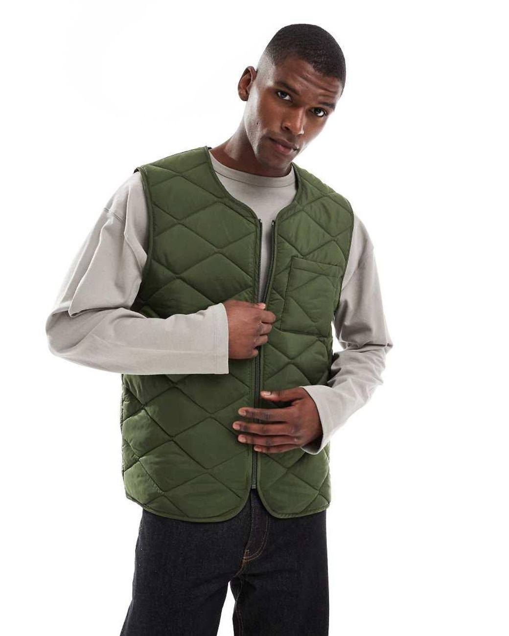 New Look Green Quilted Gilet for men