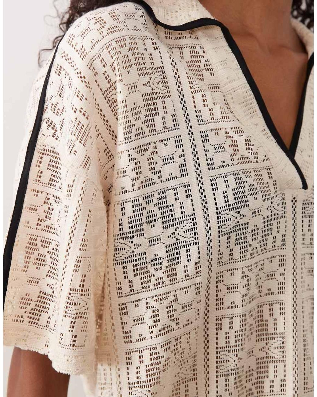 ASOS Natural Jersey Crochet Oversized Polo