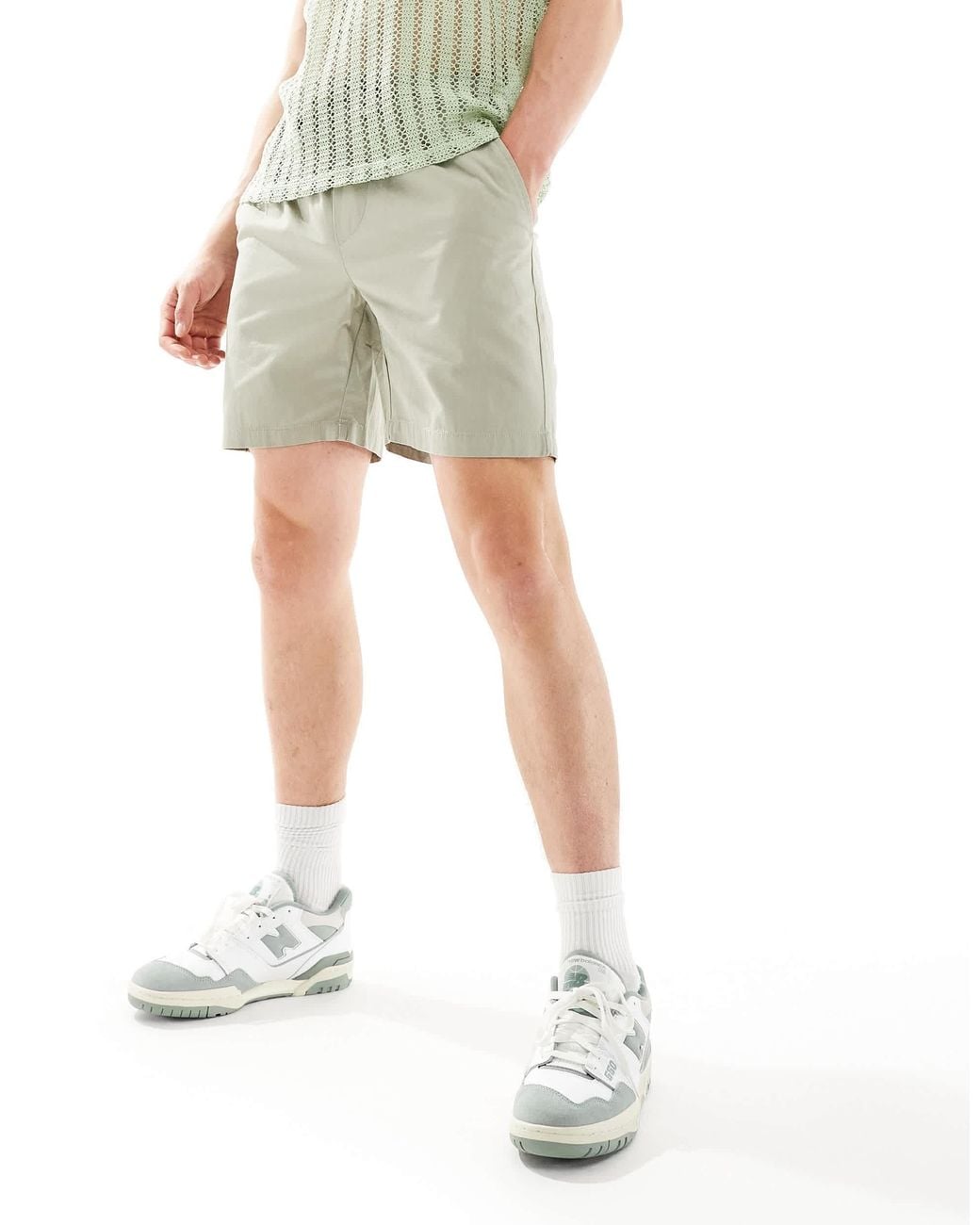 Only & Sons White Pull On Twill Short for men