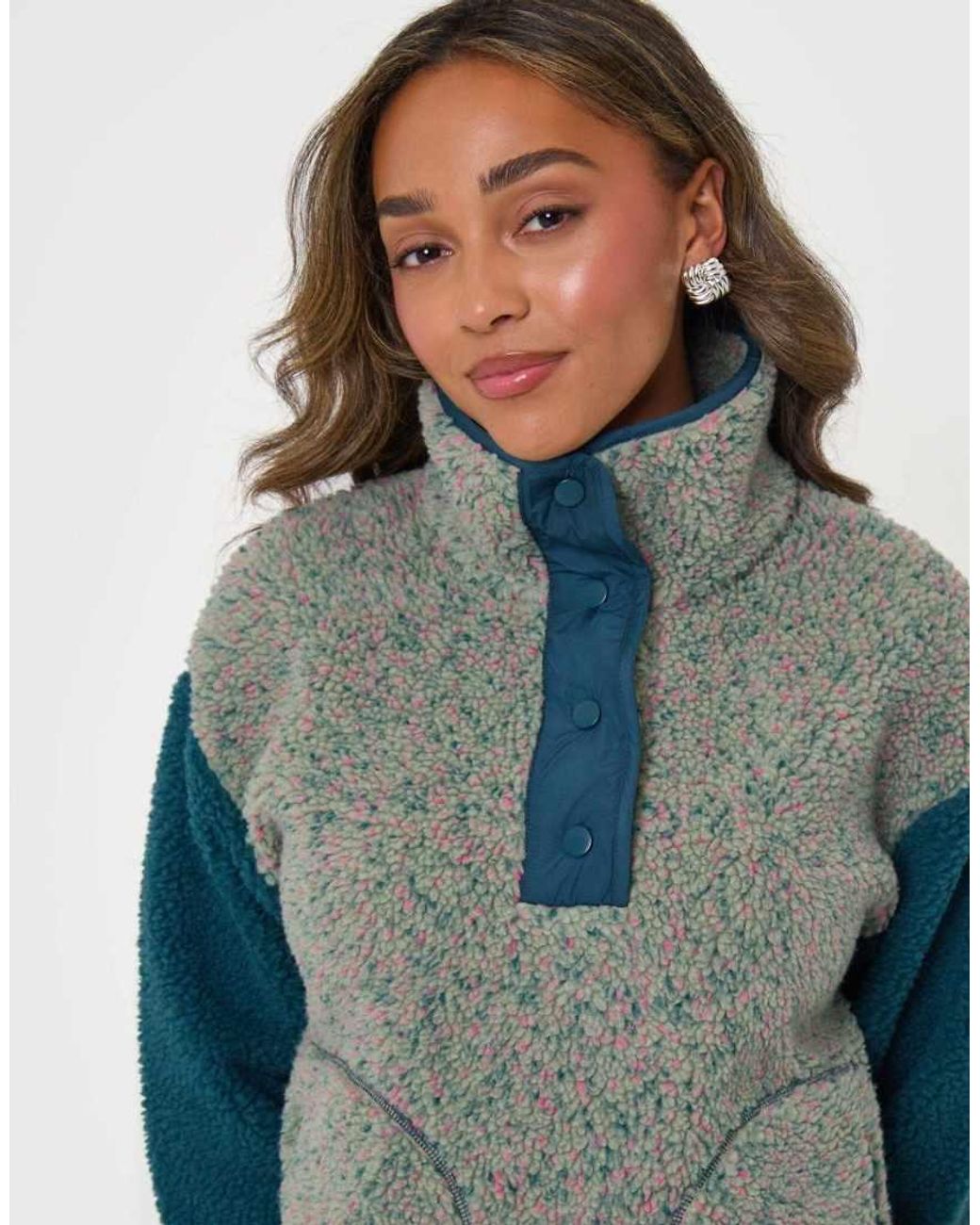 Threadbare Blue Contrast Sleeve Funnel Neck Fleece