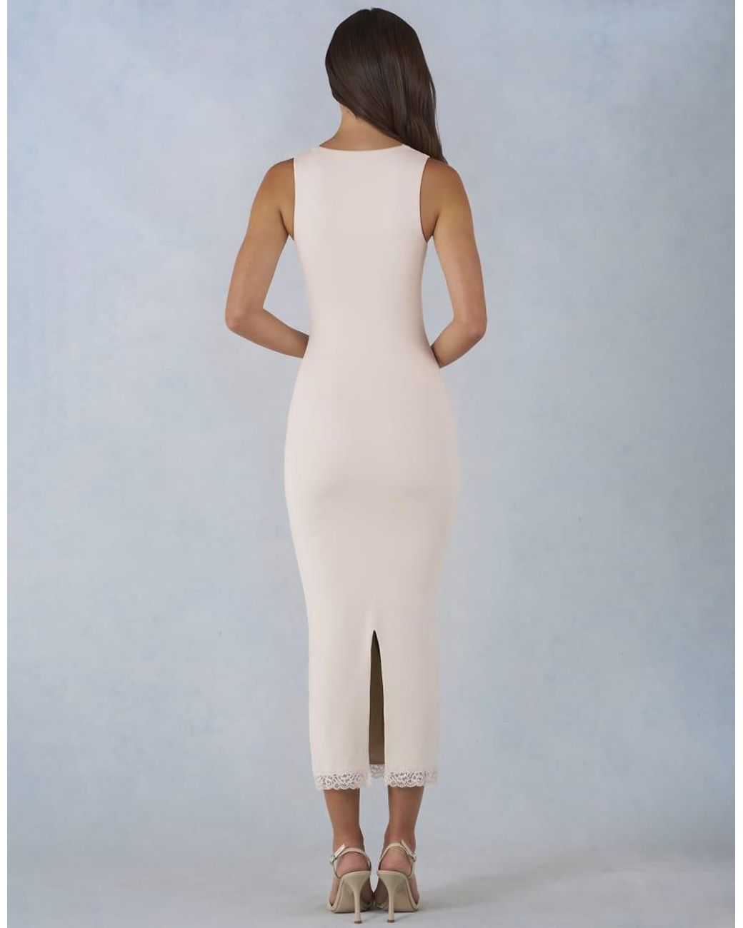 Oh Polly White Modal Lace Trim Detail Midi Dress