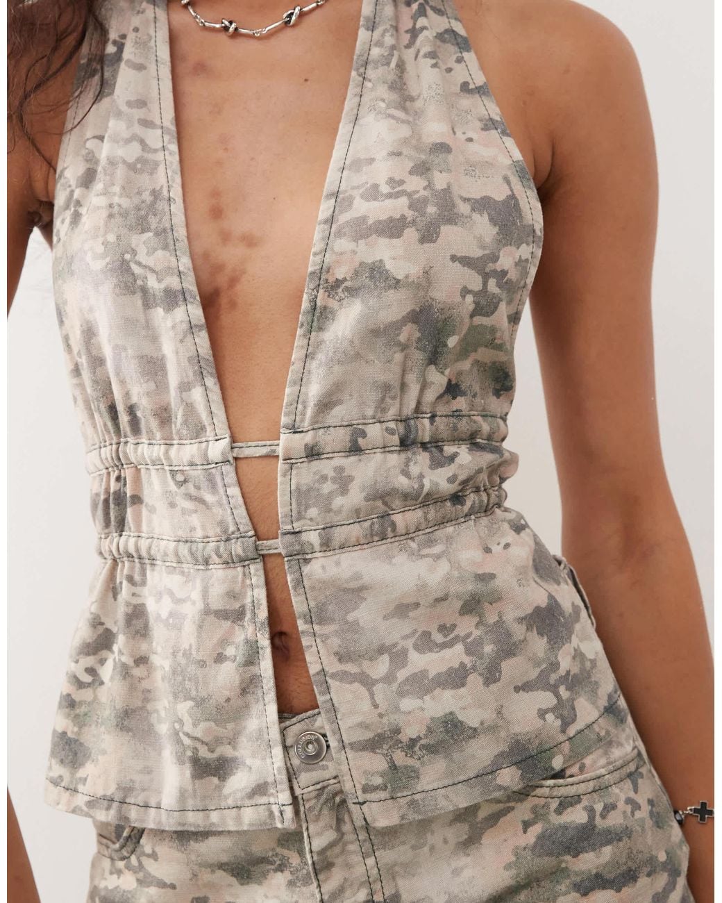 Collusion Green Halter Top With Tie Straps