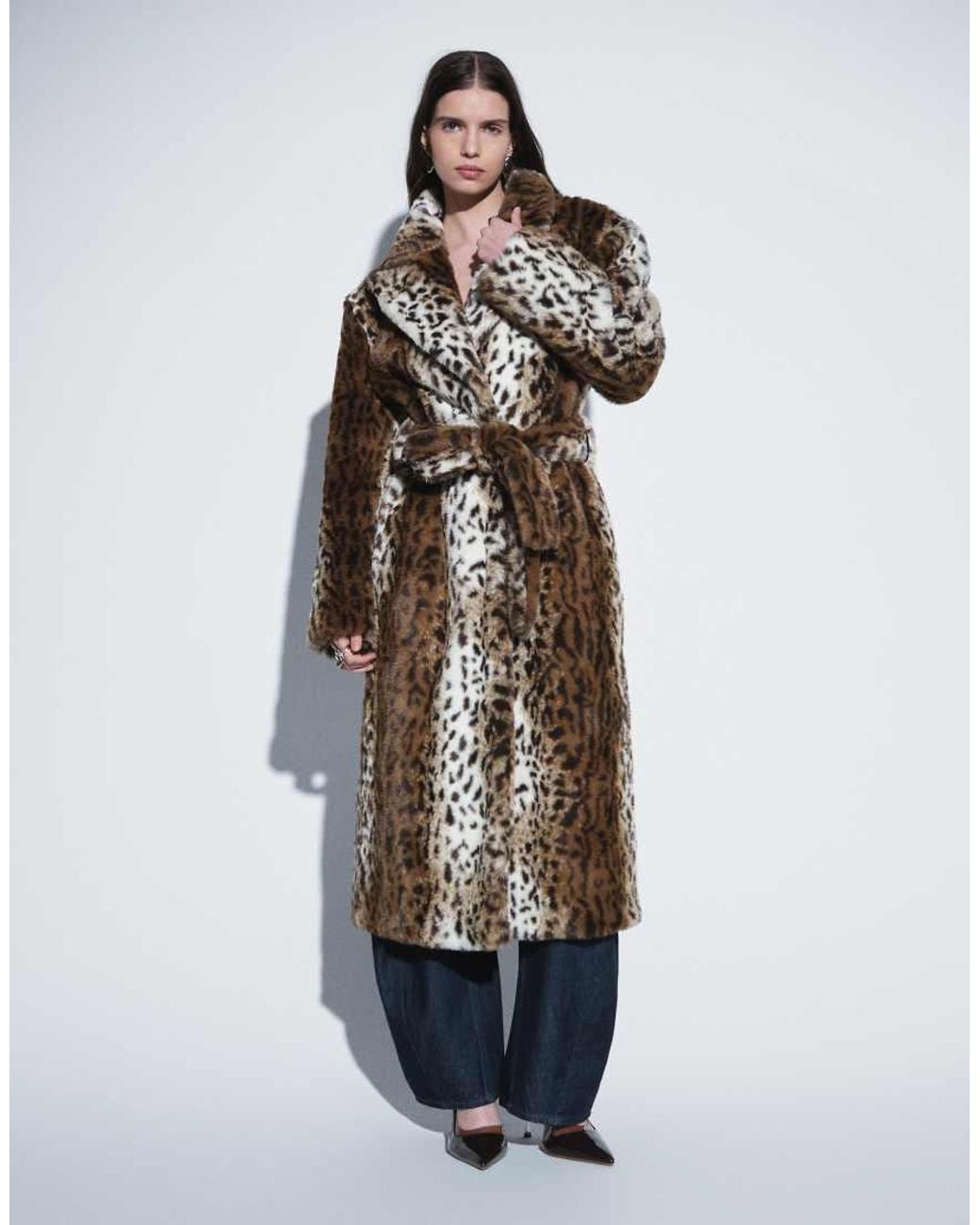 ASOS Metallic Longline Belted Faux Fur Coat