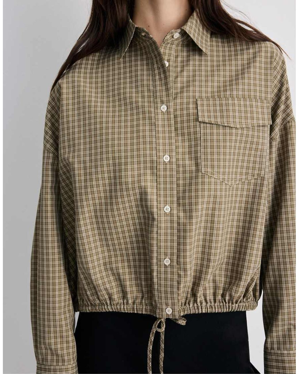 Stradivarius Natural Checked Balloon Shirt