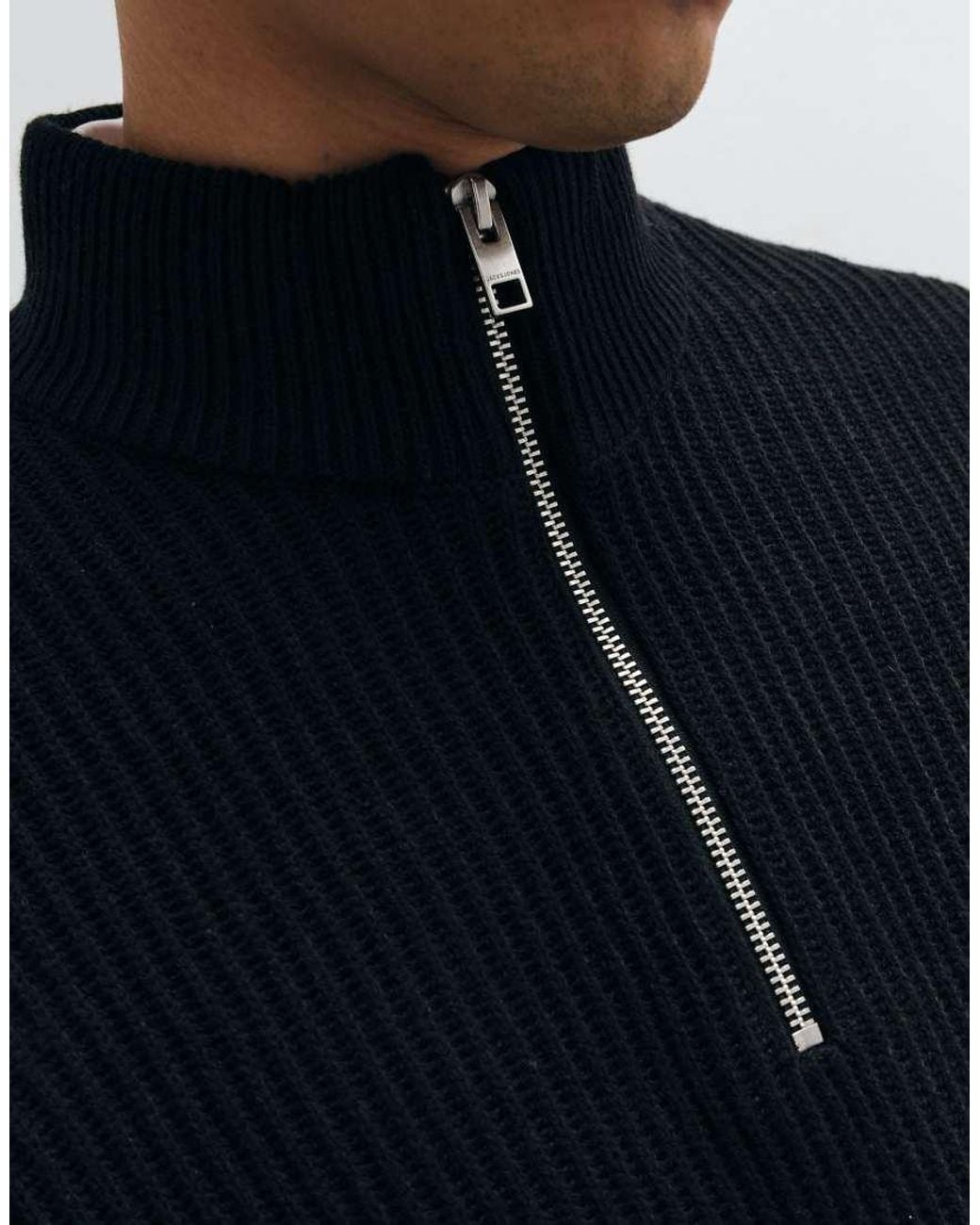 Jack & Jones Blue Fine Rib Quarter Zip Jumper for men