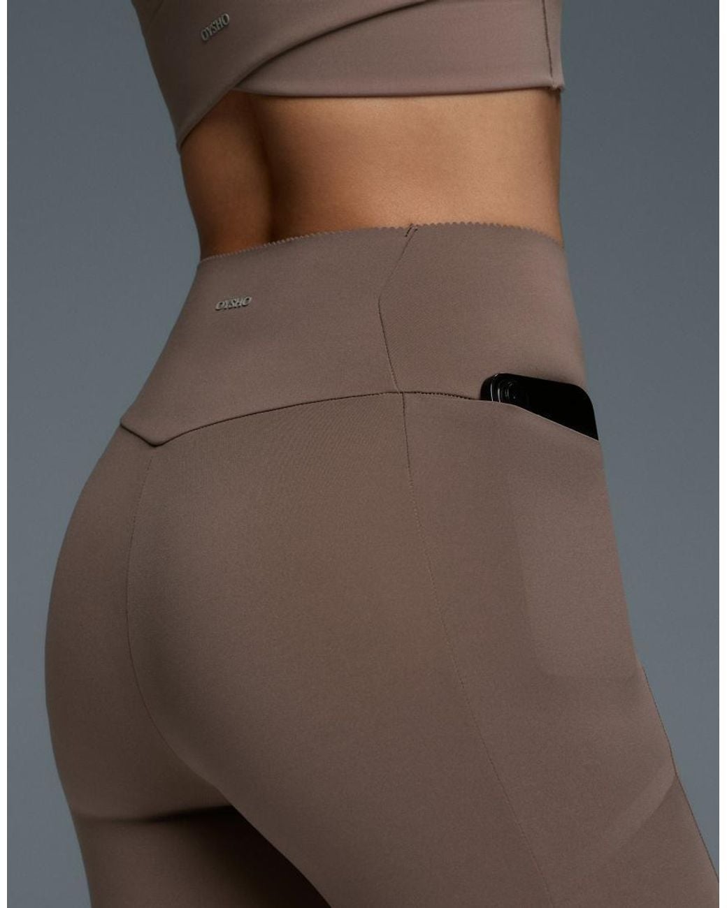 Oysho Brown High-rise Compressive Ankle-length leggings With Pocket