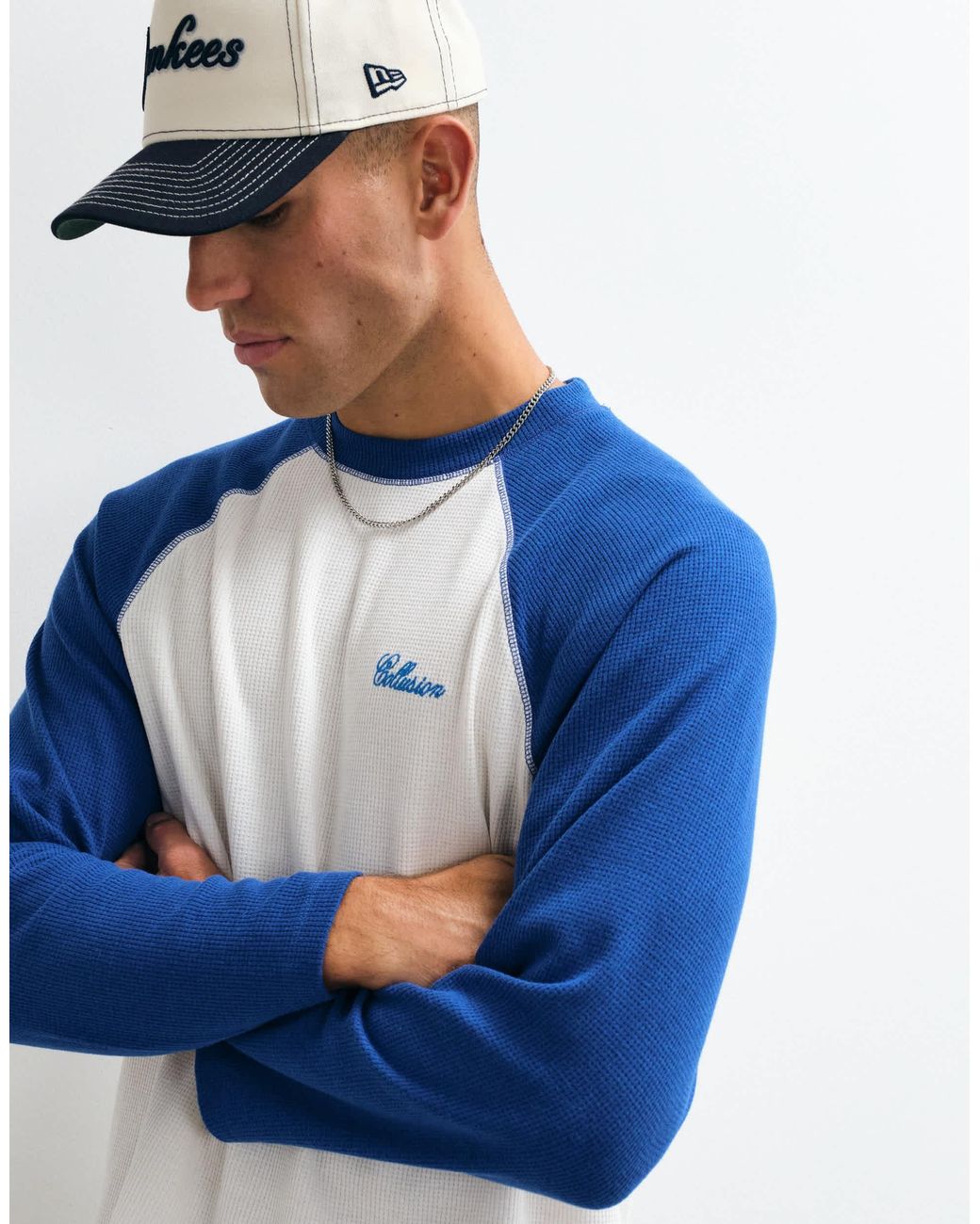 Collusion Blue Boxy Raglan Tee for men