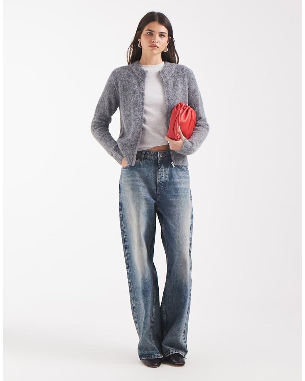 Vero Moda Gray Oversized Zip Front Soft Knit Jumper
