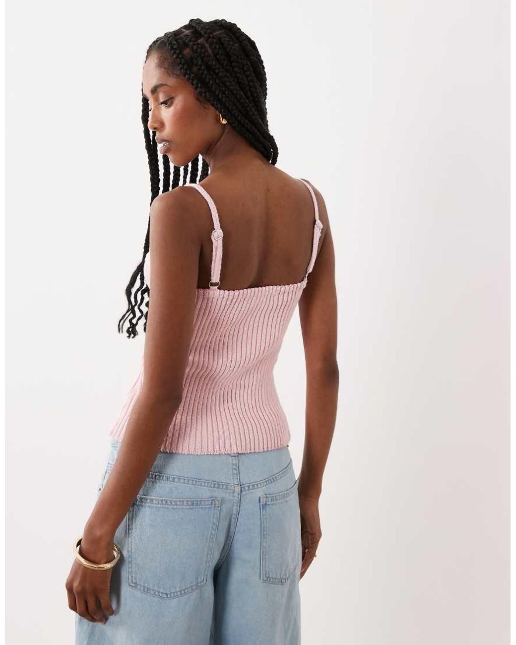 ASOS White Knited Cami With Lace Trim