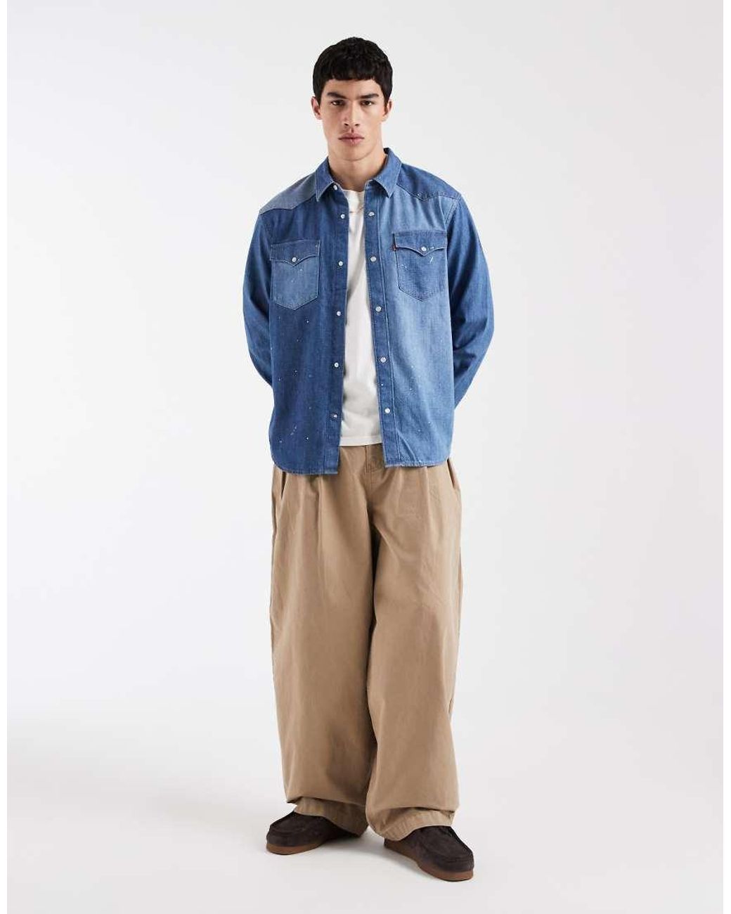 Levi's Blue Front Yoke Western Cut And Sew Denim Shirt for men
