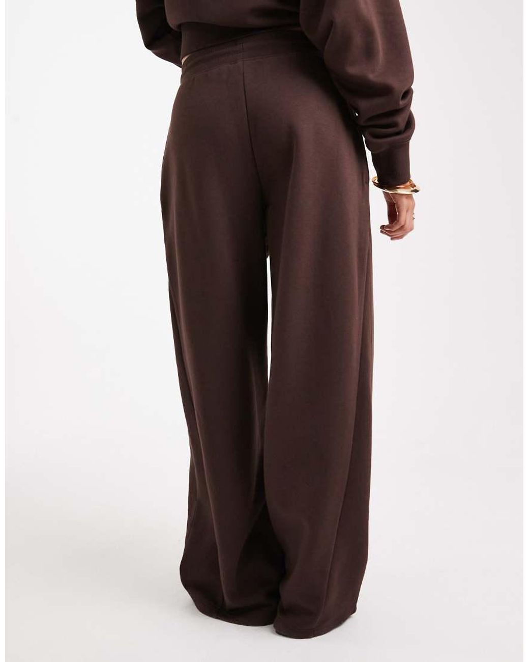 ASOS Brown Oversized Barrel Leg Brushback Sweatpants With Seam Detail