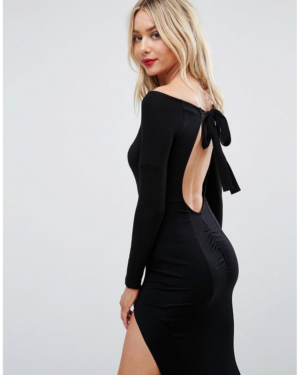 ASOS Long Sleeve Open Back Maxi Fishtail Dress in Black | Lyst
