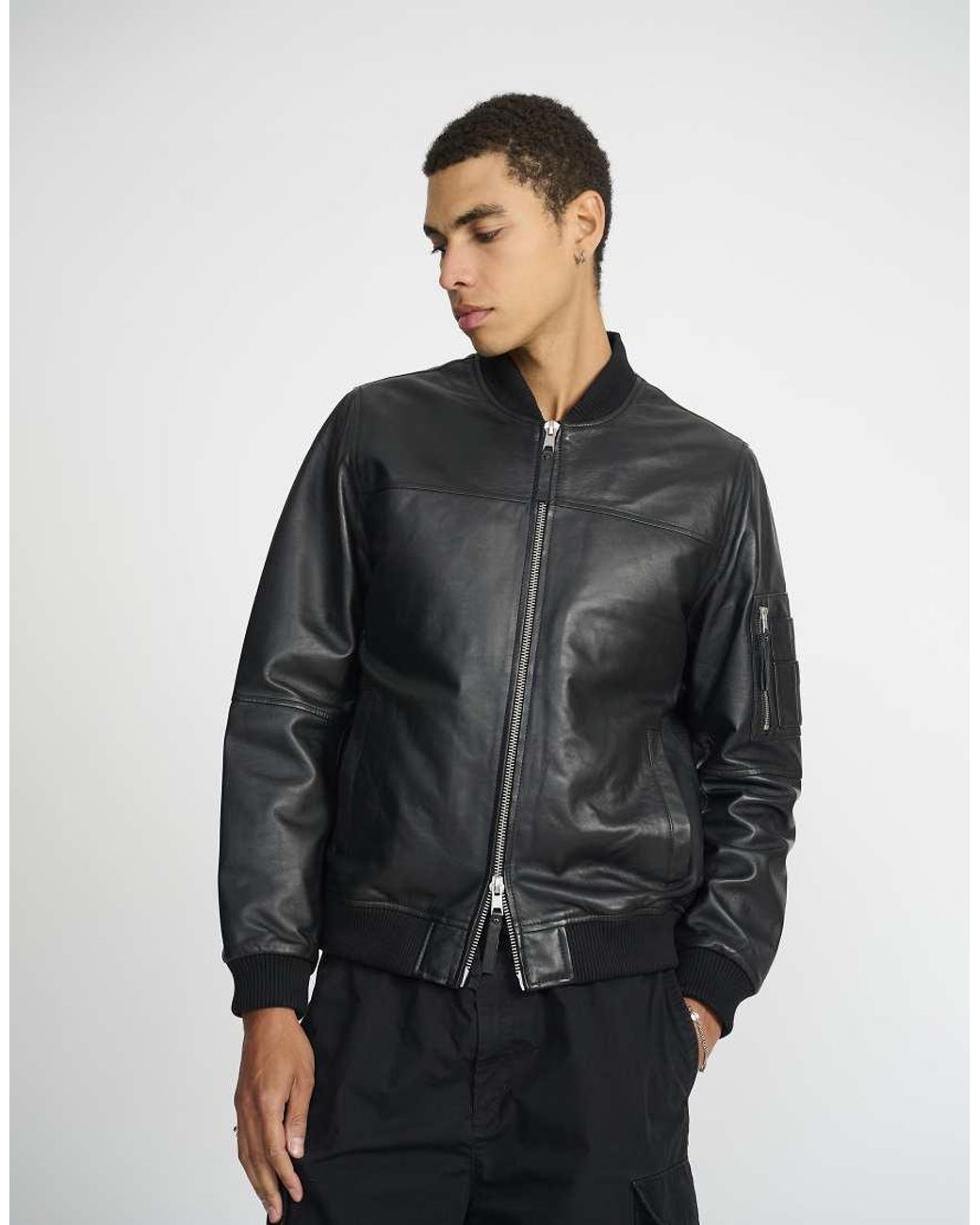 Bolongaro Trevor Black Real Leather Ma1 Max Bomber for men
