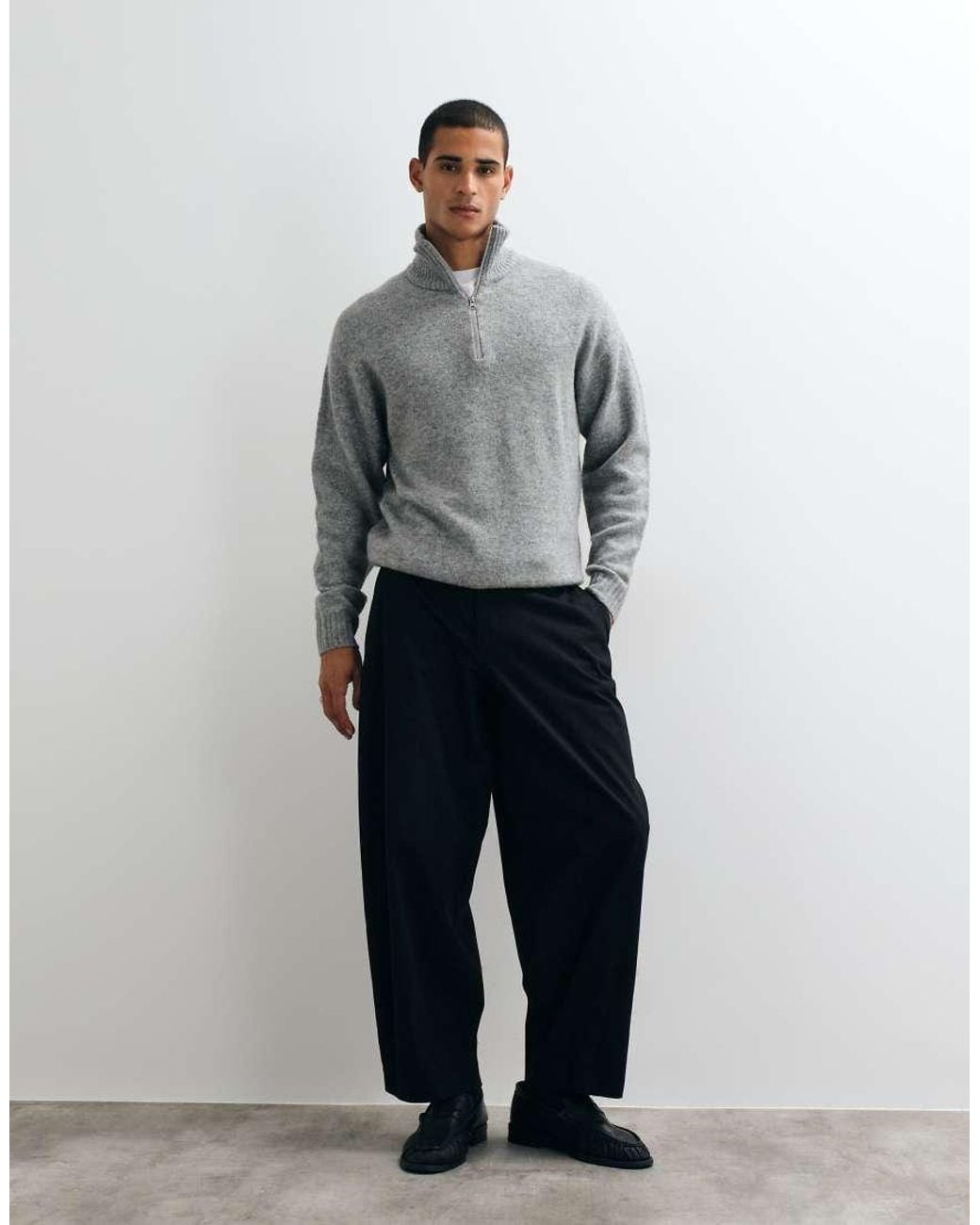 Jack & Jones Gray Oversized Fluffy 1/4 Zip Jumper for men