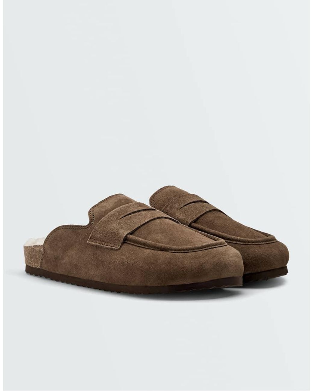 Oysho Brown Warm-lined Suede Clog