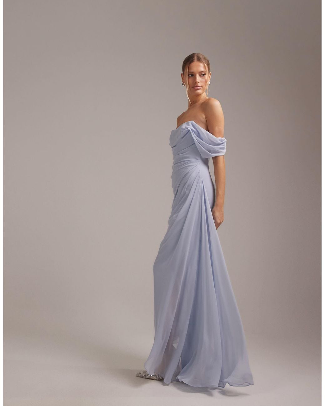 ASOS Georgette Bardot Bridesmaids Dress in Gray
