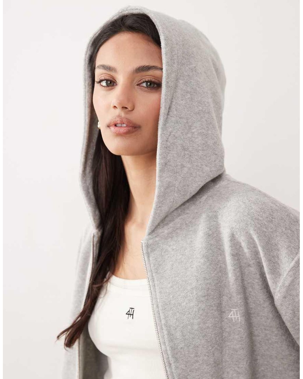 4th & Reckless Gray Cotton Rich Towelling Zip Through Hoodie Co-ord
