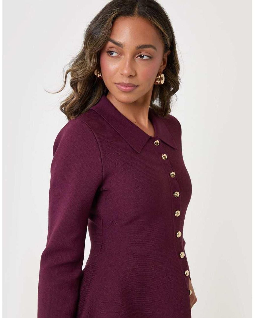 Threadbare Purple Compact Knit Peplum Cardigan