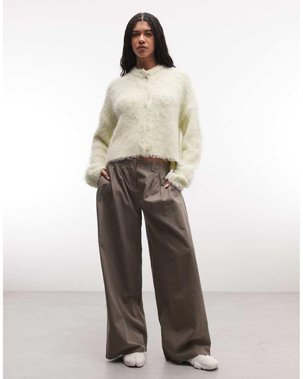 The Ragged Priest Natural Fluffy Cardigan With Baby Back Graphic