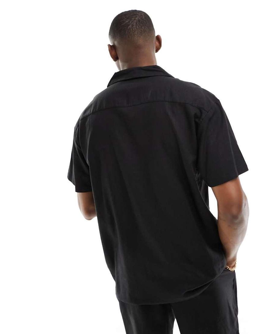 South Beach Black Linen Blend Beach Shirt for men