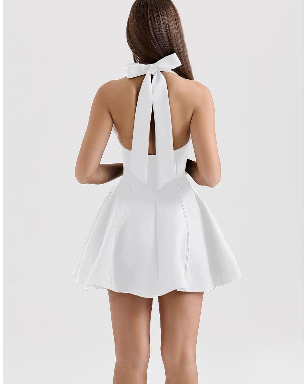 House Of Cb White Loulette Halter Neck Bow Mini Dress