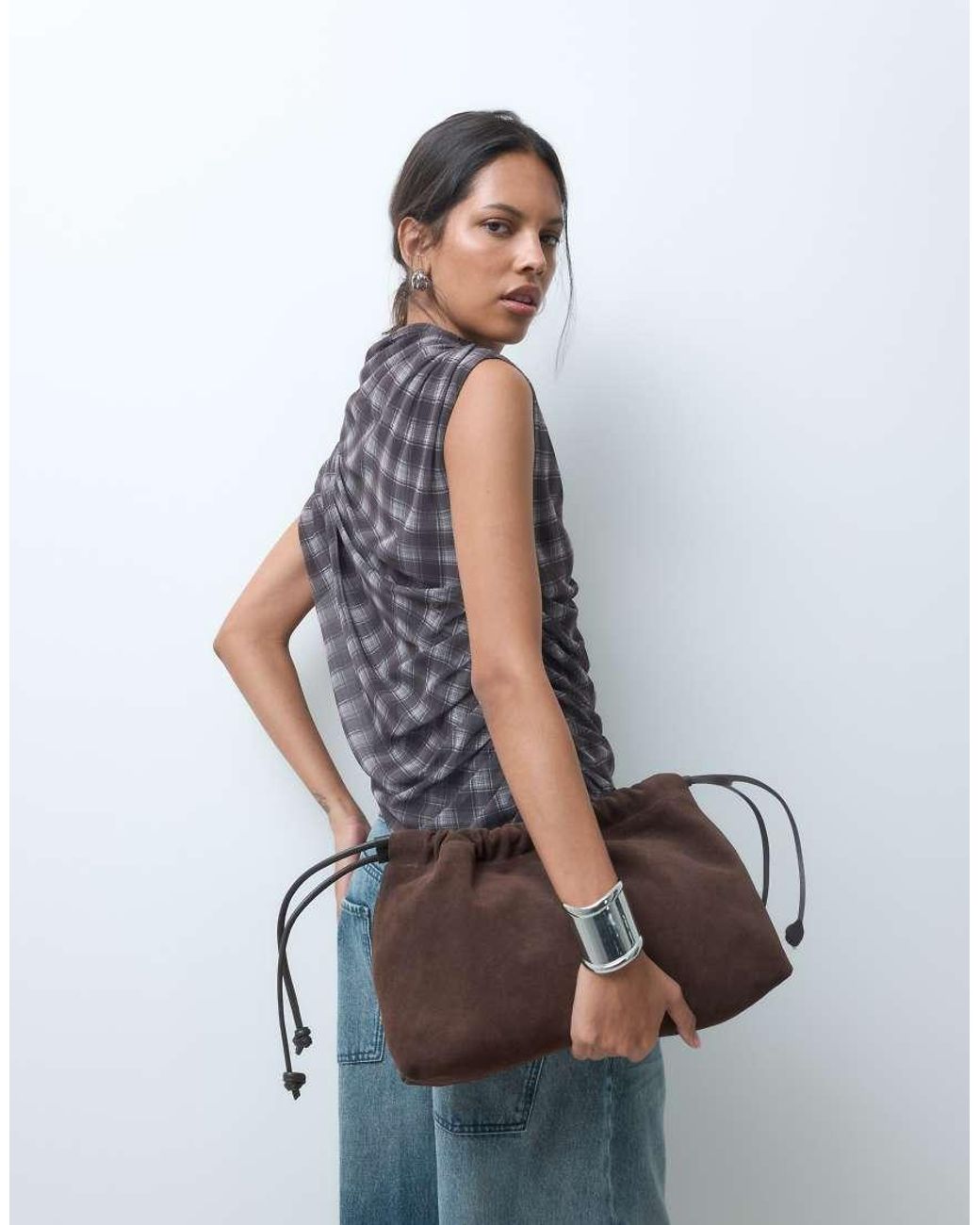 ASOS Blue Suede Pouch Clutch Bag