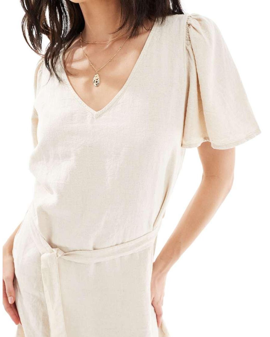 Jdy Natural Linen Mix Tie Detail Dress