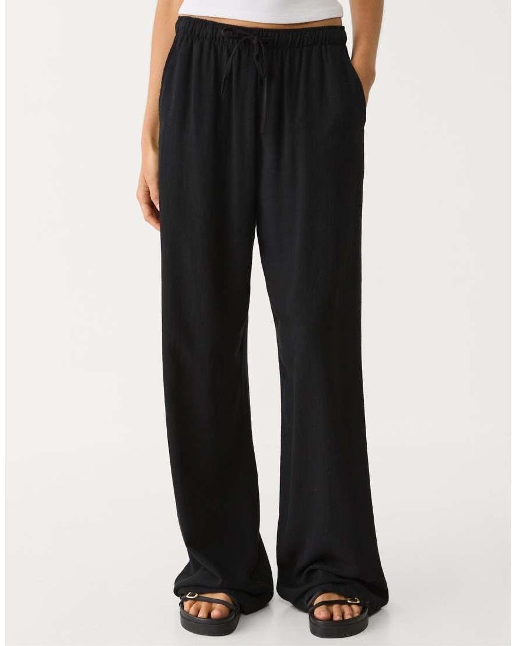 Stradivarius Black Petite Trousers With Linen