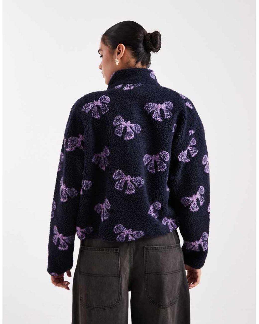 Brave Soul Blue Bow Print Full Zip Fleece
