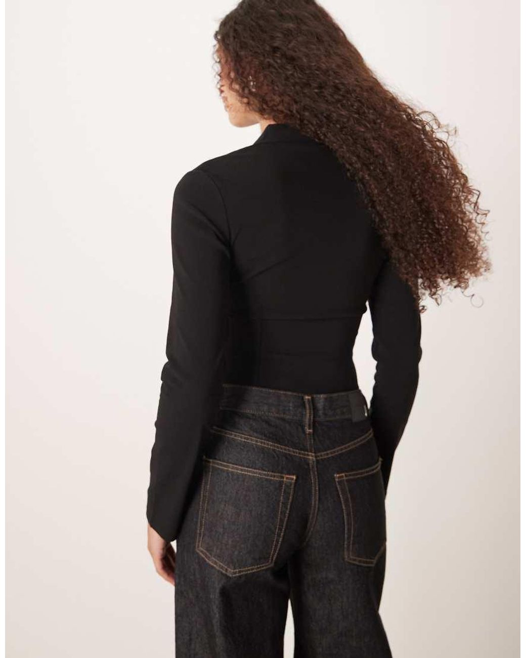 Gina Tricot Black Long Sleeve Hook And Eye Corset Style Top