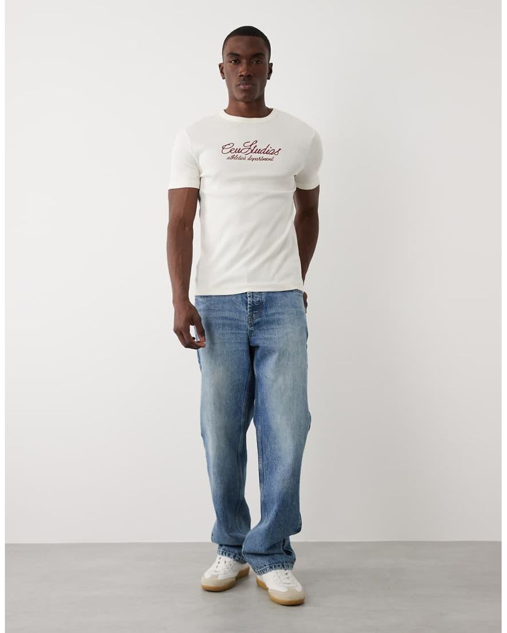ASOS White Muscle Fit T-shirt With Text Embroidery for men