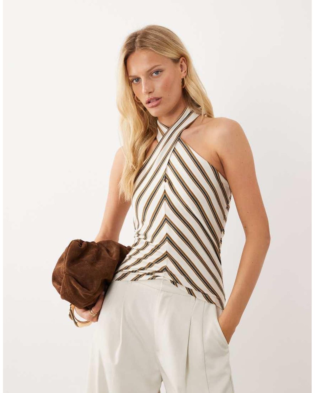ASOS Natural Cross Halterneck Top