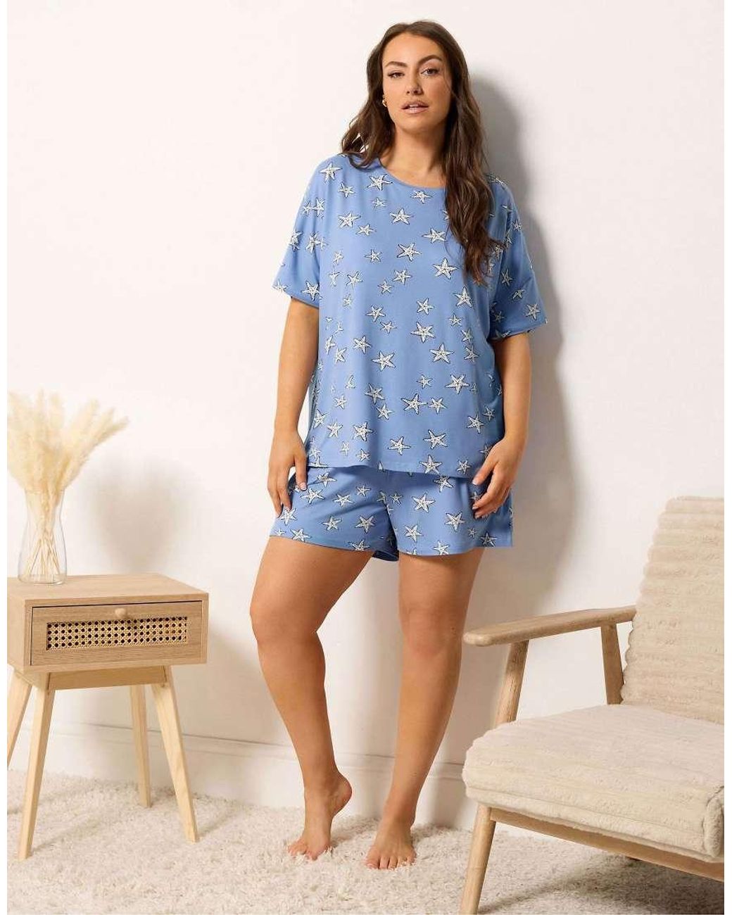 Yours Clothing Blue Starfish Soft Touch Pyjama Set