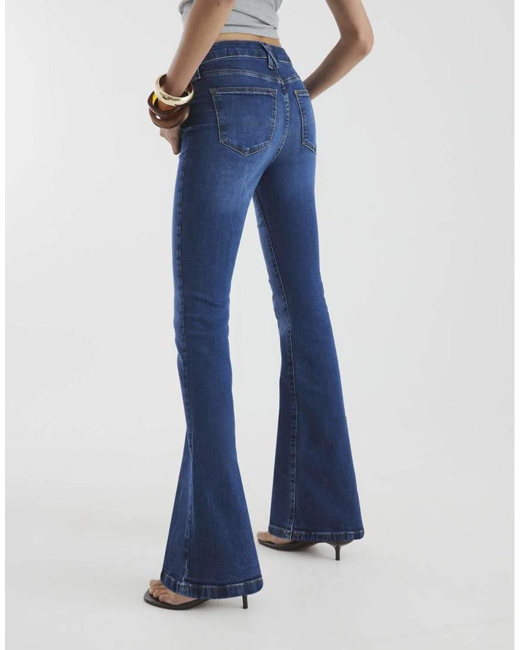 River Island Blue Mid Rise Flared Jeans